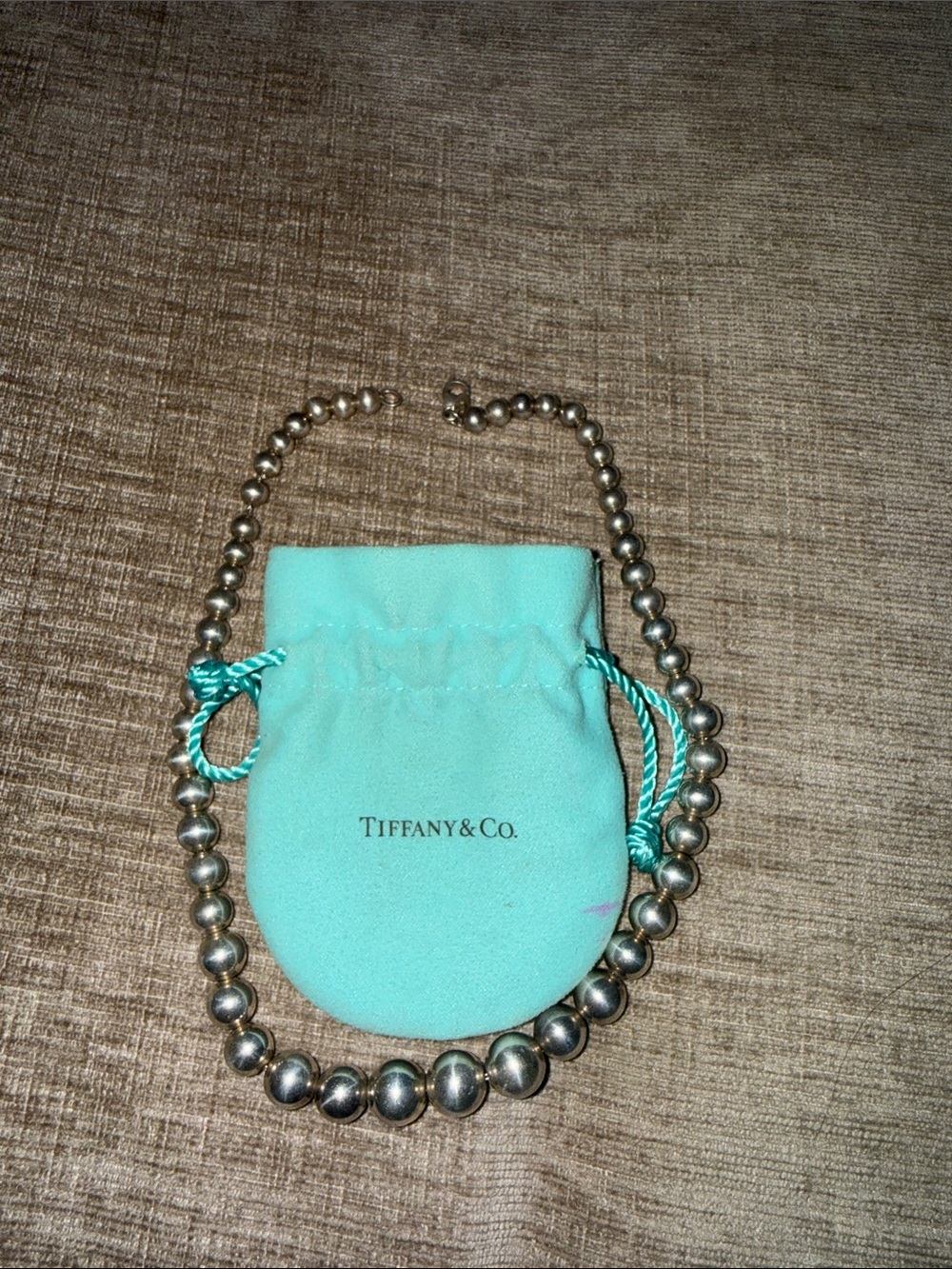 Tiffany & Co. Sterling Silver Graduated Bead Necklace with Tiffany Blue Pouch